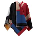 Burberry Color-Block Cape in Multicolor Wool