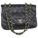CHANEL Matelasse Chain Shoulder Bag Lamb Skin Black White CC Auth bs10325 - Chanel