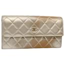 CHANEL Long Wallet Lamb Skin Gold Tone CC Auth bs10438 - Chanel