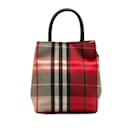 Red Burberry Plaid Canvas Handbag