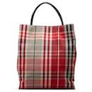Red Burberry House Check Tote Bag