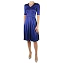Blue short-sleeved silk v-neck dress with belt - size UK 6 - Autre Marque