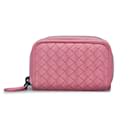 Bottega Veneta Pink Intrecciato Leder-Geldbörse mit umlaufendem Reißverschluss