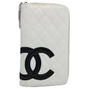 CHANEL Cambon Line Wallet Leather White Black CC Auth 61095 - Chanel