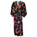 Scanlan Theodore Black / Pink Multi Floral Printed Long Sleeved Silk Wrap Dress - Autre Marque