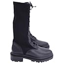 Porte & Paire Lace-Up Boots in Black Knit and Leather - Autre Marque