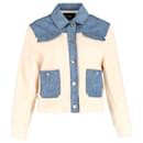 Maje Bamia Denim Trim Faux Fur Jacket in Cream Wool