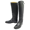 HERMES SHOES KELLY BUCKLE JUMPING BOOTS 40.5 BLACK LEATHER SHOES BOOTS - Hermès