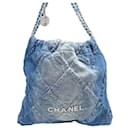 Chanel Handtasche 22 BLAUE DENIM-TRAGETASCHE, BLAUE GELDBÖRSE, HANDTASCHE, HANDTASCHE