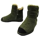 NEW CHANEL SHOES FUR-FURLED ANKLE BOOTS27813 35 KHAKI QUILTED BOOTS - Chanel