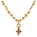 VINTAGE CHANEL LONG NECKLACE FISH GLASS BEADS T80 GOLDEN NECKLACE - Chanel