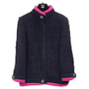 Chanel 12A Black Silk Tweed Gripore Button Jacket