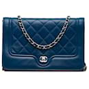Chanel Blue CC Quilted Lambskin Wallet On Chain