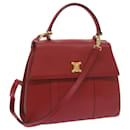 CELINE Hand Bag Leather 2Way Red Auth am5388 - Céline