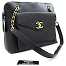 CHANEL Caviar Large Chain Shoulder Bag Black Leather Gold Zipper - Chanel