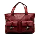 Red Burberry Leather Horn Toggle Tote Bag