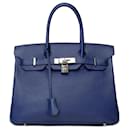 Bolsa HERMES BIRKIN 30 em couro azul - 101491 - Hermès