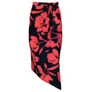 Collection Michael Kors Noir / Jupe mi-longue drapée en soie rouge à imprimé coquelicots - Autre Marque
