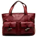 Burberry Red Leather Horn Toggle Tote Bag