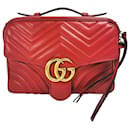 Gucci Marmont Top Handle Small Rotes Kalbsleder