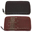 BOTTEGAVENETA INTRECCIATO Wallet Leather 2Set Brown Black Auth am5335 - Autre Marque