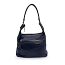 Black Leather Front zip pocket Tote Shoulder Bag - Gucci