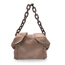 Beige Metallic Leather Ruffle Shoulder Bag Lucite Chain Strap - Prada