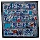 Bufanda de seda azul Les Trophee de Hermes - Hermès