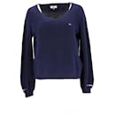 Tommy Hilfiger Womens Pure Cotton V Neck Jumper in Blue Cotton