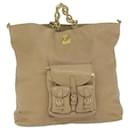 BVLGARI Chain Hand Bag Leather Beige Auth bs10399 - Bulgari