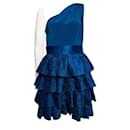 Vestido de seda azul-petróleo com saia tipo origami - Marchesa