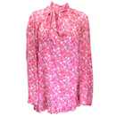 Balenciaga Pink Multi 2021 Tie-Neck Floral Printed Top - Autre Marque