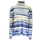 Prabal Gurung Blue / Ivory Striped Long Sleeved Wool and Cashmere Knit Turtleneck Sweater - Autre Marque