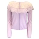 Giambattista Valli Lilac Lace Detail Full Zip Cashmere and Silk Knit Sweater - Autre Marque
