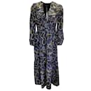 Saloni Navy Blue Multi Cosmo Dancers Print Silk Crepe de Chine Ginny Midi Dress - Autre Marque