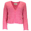 Veste en tricot boucle tissée boutonnée avec logo CC rose Chanel - Autre Marque