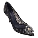 Dolce & Gabbana Zapatos de tacón de encaje con adornos de cristal negros - Autre Marque