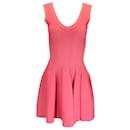 Alaia Pink / Coral Sleeveless V-Neck Flared Knit Dress - Autre Marque