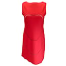 Alaia Red Geometric Lattice Seam Sleeveless Viscose Knit A-Line Dress - Autre Marque