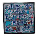 Bufanda de seda azul Hermes Les Trophee Bufandas - Hermès
