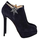 Charlotte Olympia Reach for the Stars Platform Boots in Navy Blue Suede 
