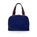 Bolso satchel con logotipo YSL de satén azul vintage - Yves Saint Laurent