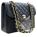 CHANEL NAVY Vintage Chain Shoulder Bag Lambskin Quilted Flap Purse - Chanel