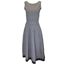 Alaia Navy Blue / White Sleeveless Jacquard Knit Midi Dress - Alaïa