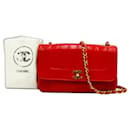 Chanel Bolsa de aba clássica atemporal com listra de pele de cordeiro vermelha Diana Média Vintage (raro)