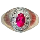 Old white gold ring set with a synthetic ruby and zircons - Autre Marque