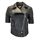 Michael Kors Collection Black Short Sleeved Moto Zip Lambskin Leather Jacket - Autre Marque