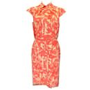 Oscar de la Renta Orange / Beige Printed Silk Midi Dress - Autre Marque