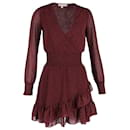 Michael Kors Clip Glitter Jacquard Smocked Dress in Burgundy Polyester