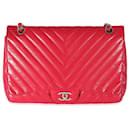 Chanel Pink Chevron Jumbo Single Flap Bag aus Lammleder